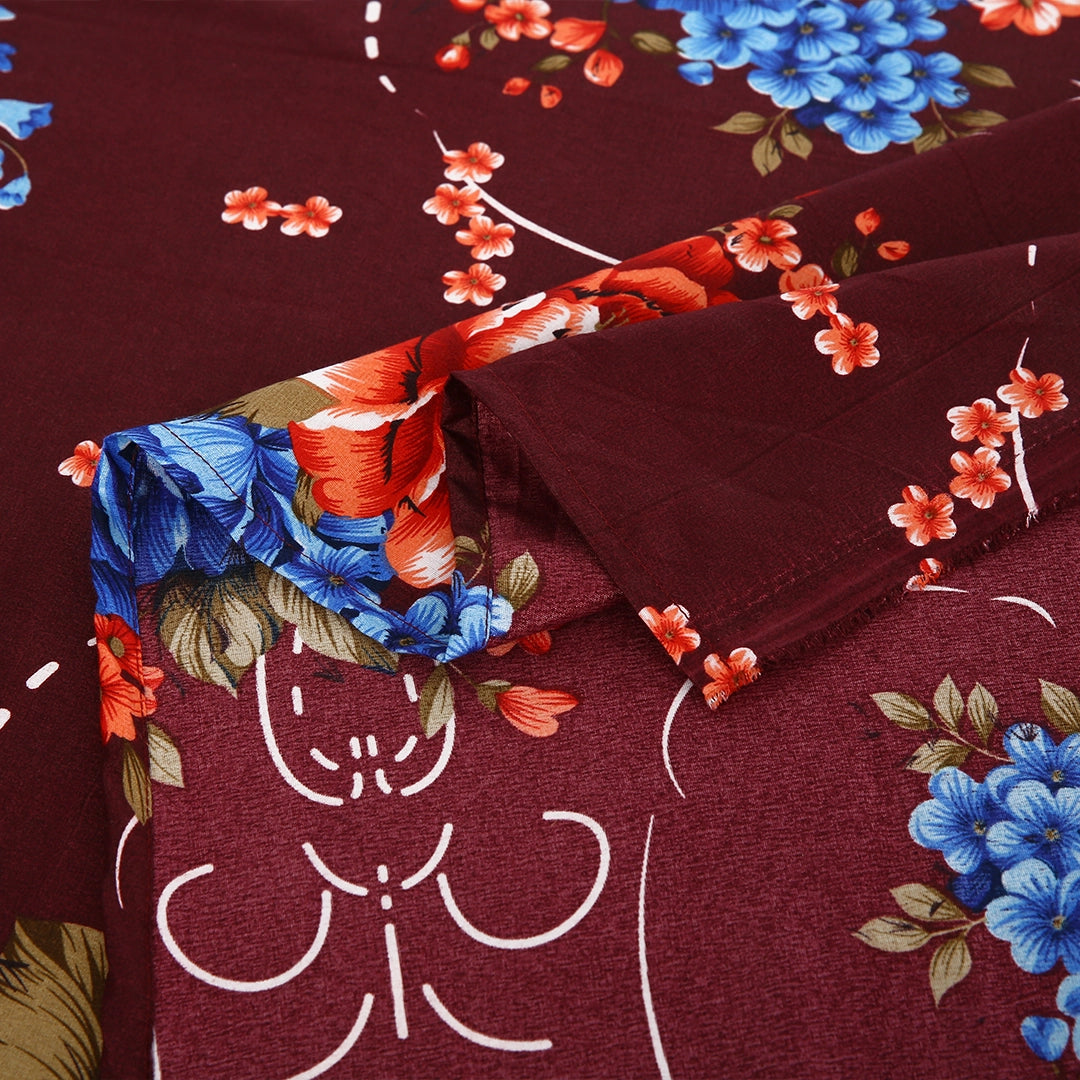 6 Piece - Maroon, Red, and Blue Floral Printed Duvet Cover Set