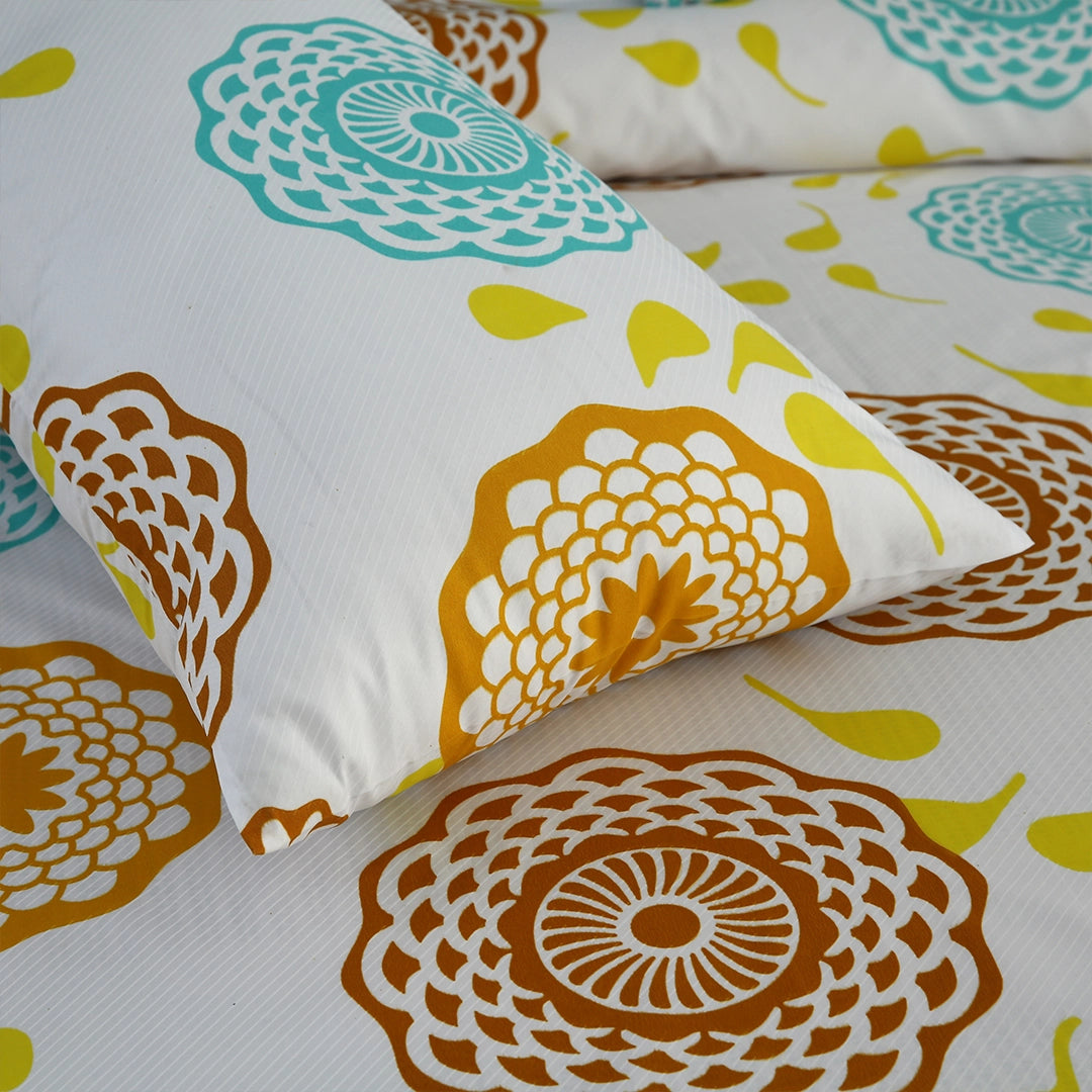 3/6 Piece - Teal & Mustard Round Flower  Set - 3365