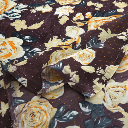 6 Piece -  Brown and Gold Floral Printed Duvet Cover Set