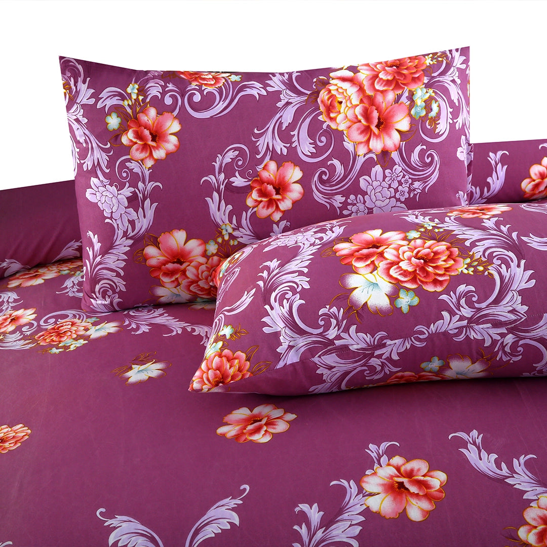 6 Piece - Regal Ruby and Amethyst Floral Printed Duvet Cover Set