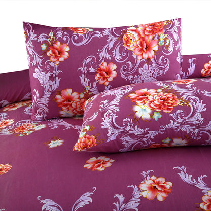 6 Piece - Regal Ruby and Amethyst Floral Printed Duvet Cover Set