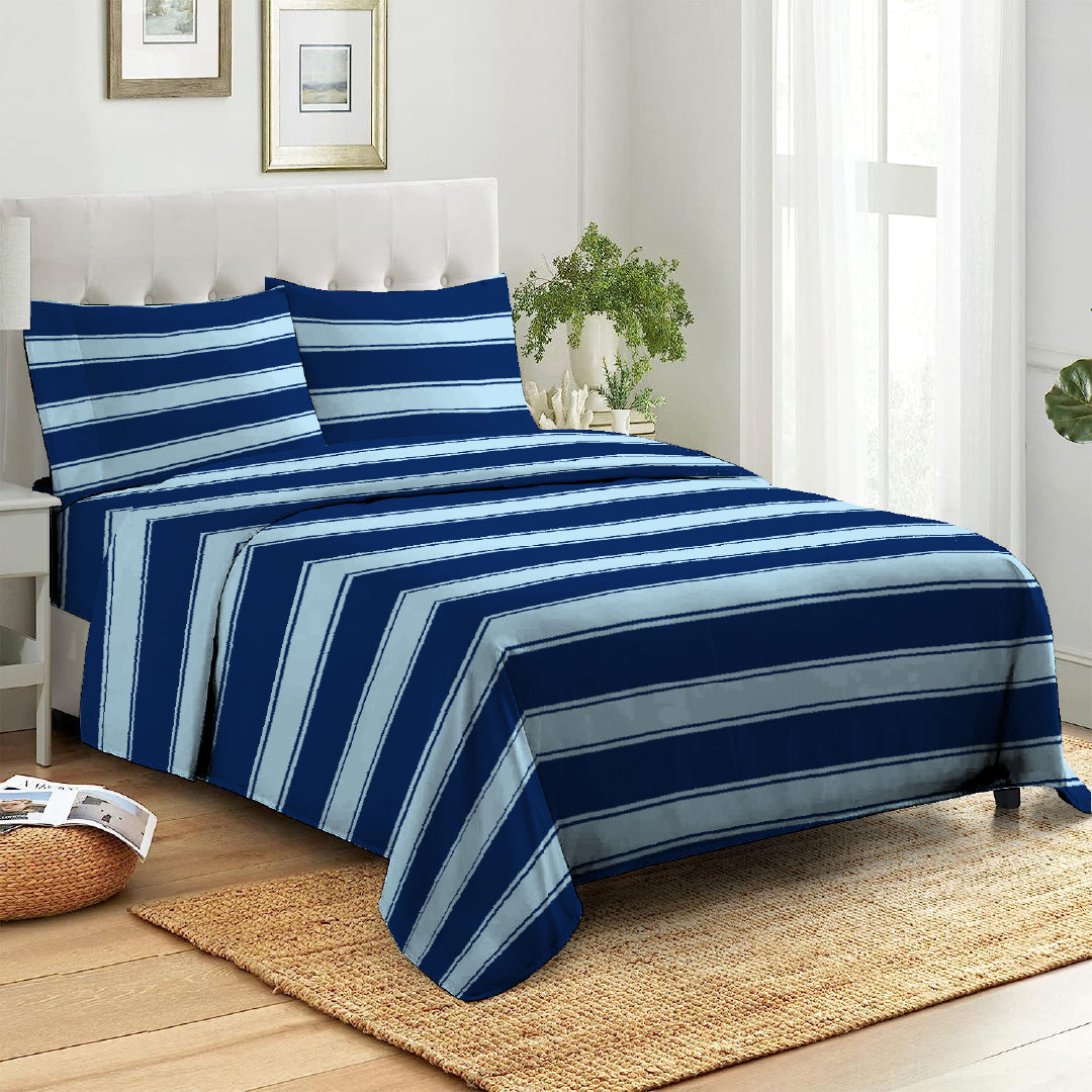 6 Piece - Sky and Blue Striped Duvet Cover Set