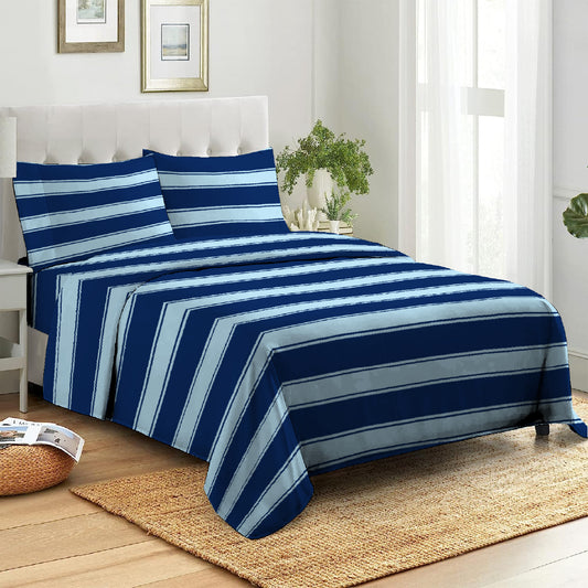 3 Piece - Sky and Blue Striped Bed Sheet Set - 3000