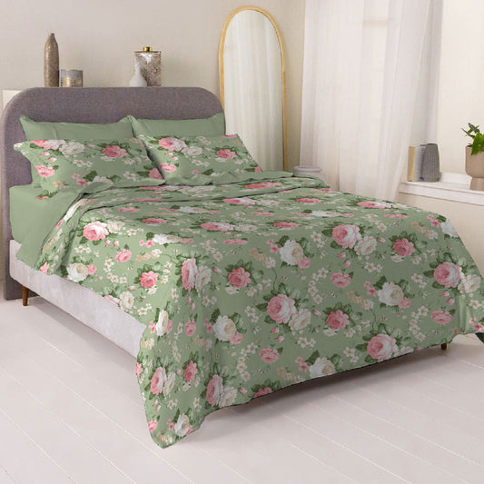 6 Piece - Grand Rose Sage Green Printed - Comforter Set