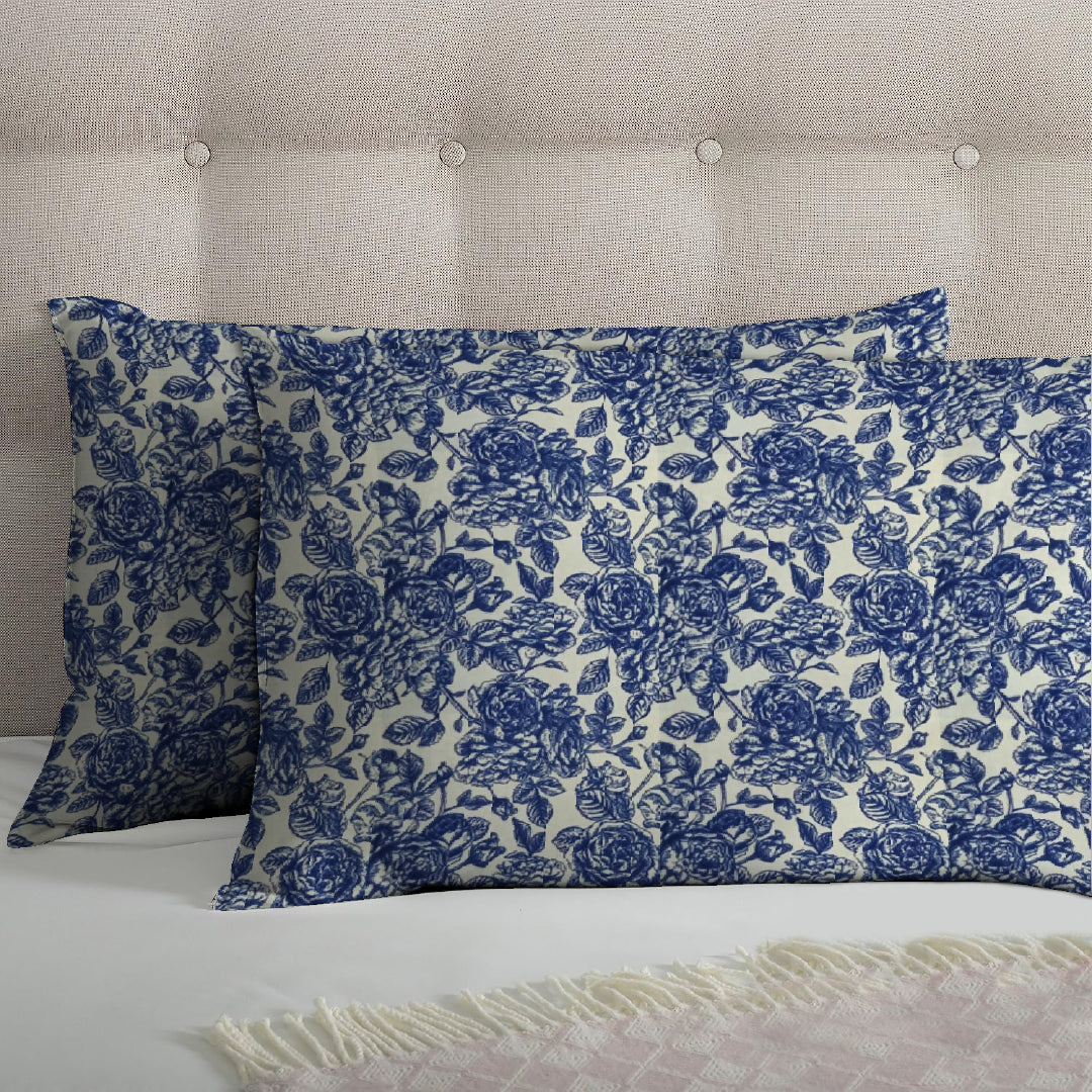 6 Piece - Blue Flower Printed Duvet Cover Set