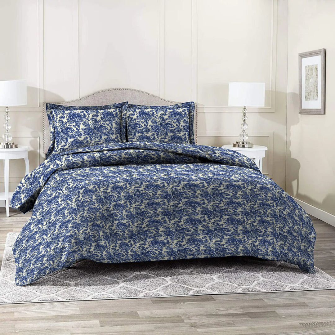 6 Piece - Blue Flower Printed Duvet Cover Set