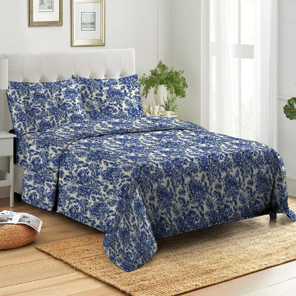 6 Piece - Blue Flower Printed Duvet Cover Set