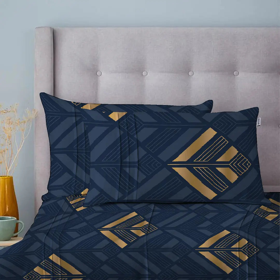 3 Piece - Nile Blue Leaf Pattern Printed Bed Sheet Set - 2023