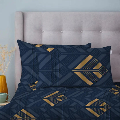 3 Piece - Nile Blue Leaf Pattern Printed Bed Sheet Set - 2023