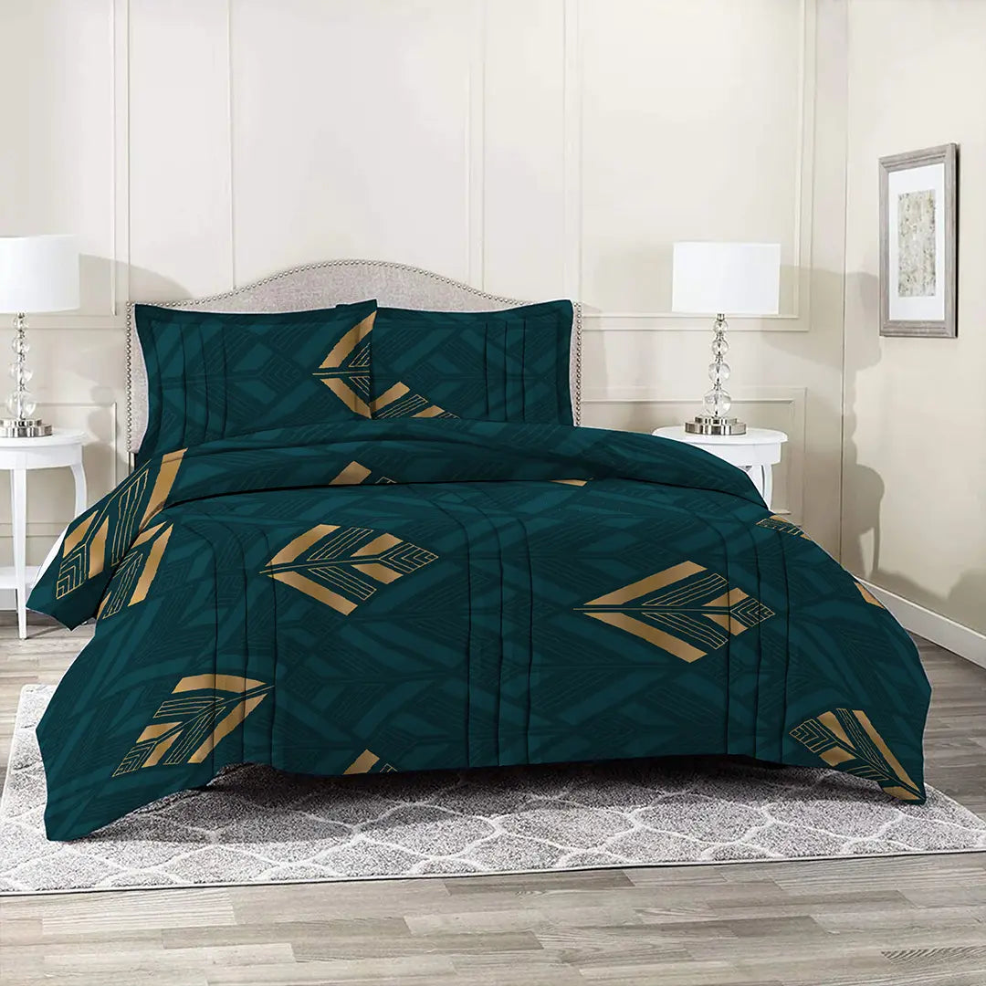 3 Piece - Timber Green Leaf Pattern Printed Bed Sheet Set