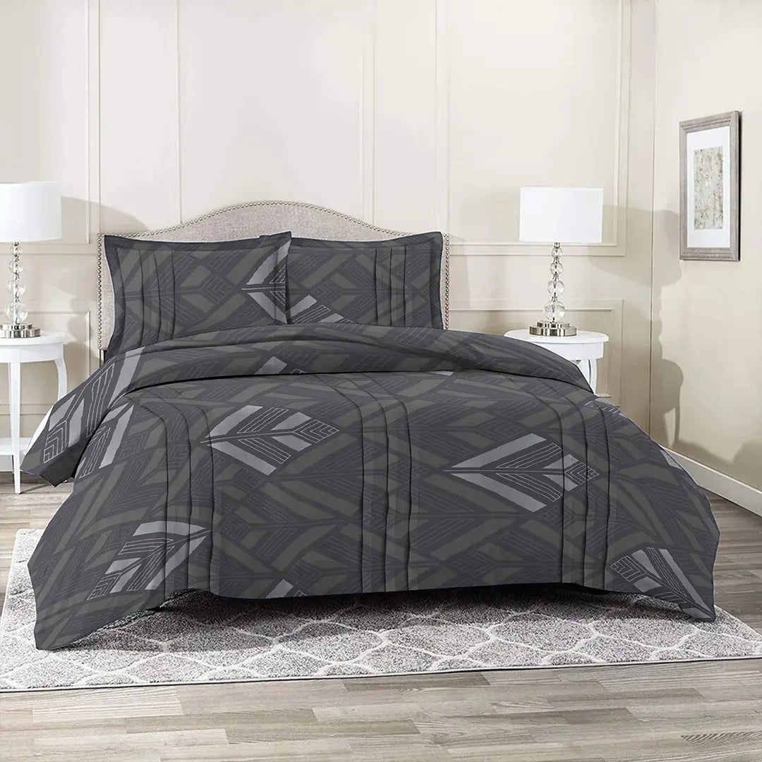 3/6 Piece - Charcoal Grey leaf Pattern Set - 2034