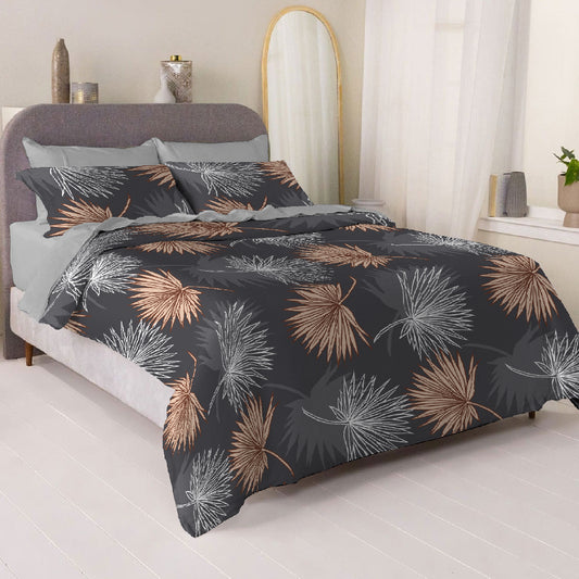 6 Piece - Grey Mapel Leaves Printed - Comforter Set