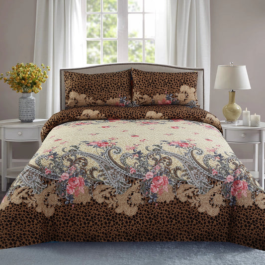 3 Piece - Leopard Print and Floral Paisley Bed Sheet Set - 3133