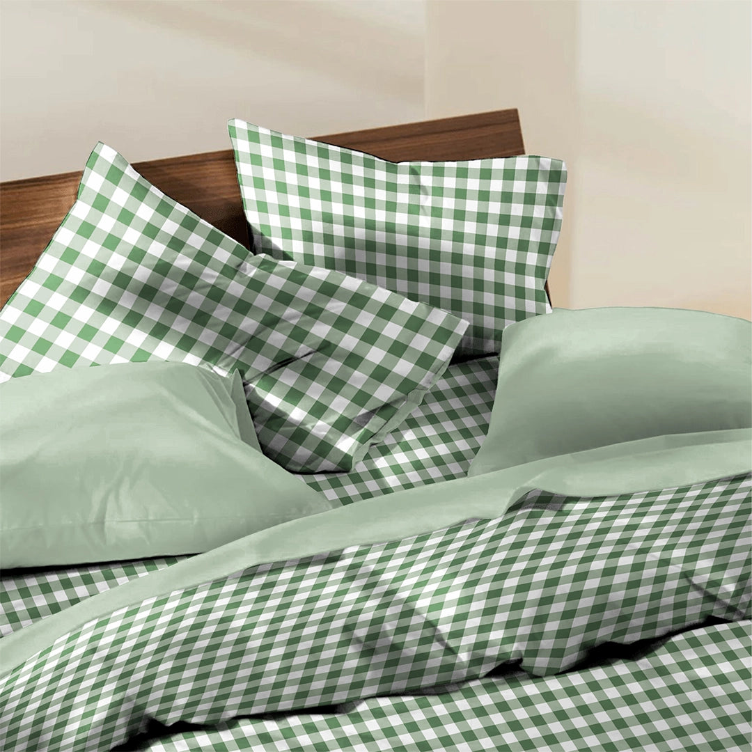 6 Piece - Green Checkered Printed - Comforter Set