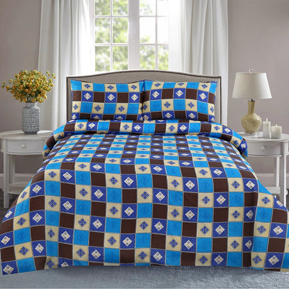 6 Piece - Blue, Brown, and Beige Checkered Printed Duvet Cover Set