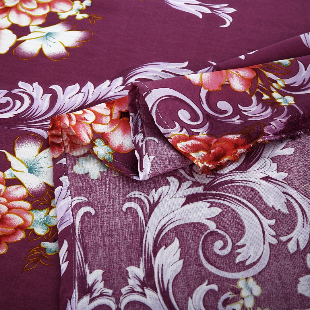 6 Piece - Regal Ruby and Amethyst Floral Printed Duvet Cover Set