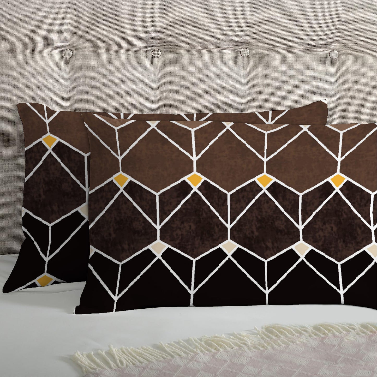 6 Piece - Brown Gradient Geometric Checked Duvet Cover Set