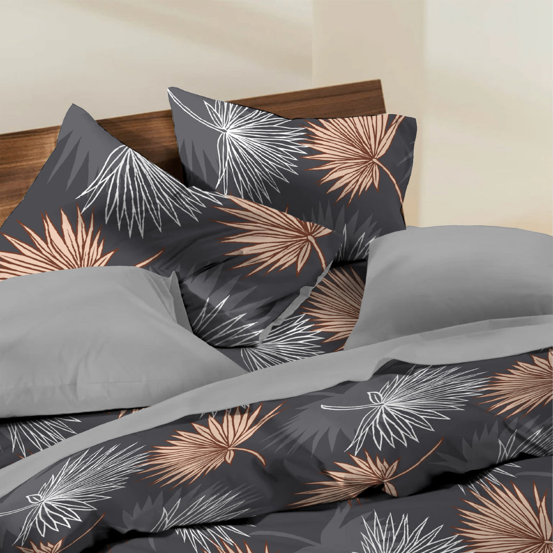 6 Piece - Grey Mapel Leaves Printed - Comforter Set