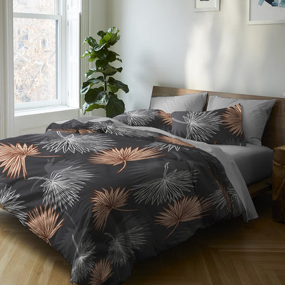 6 Piece - Grey Mapel Leaves Printed - Comforter Set