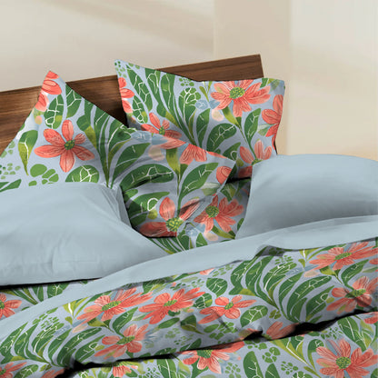 6 Piece - Coral Pink Floral Printed - Comforter Set