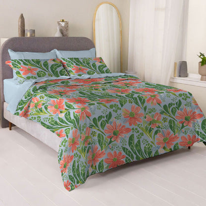 6 Piece - Coral Pink Floral Printed - Comforter Set