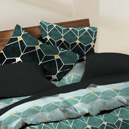 6 Piece -  Teal Gradient Geometric Checked Printed - Comforter Set