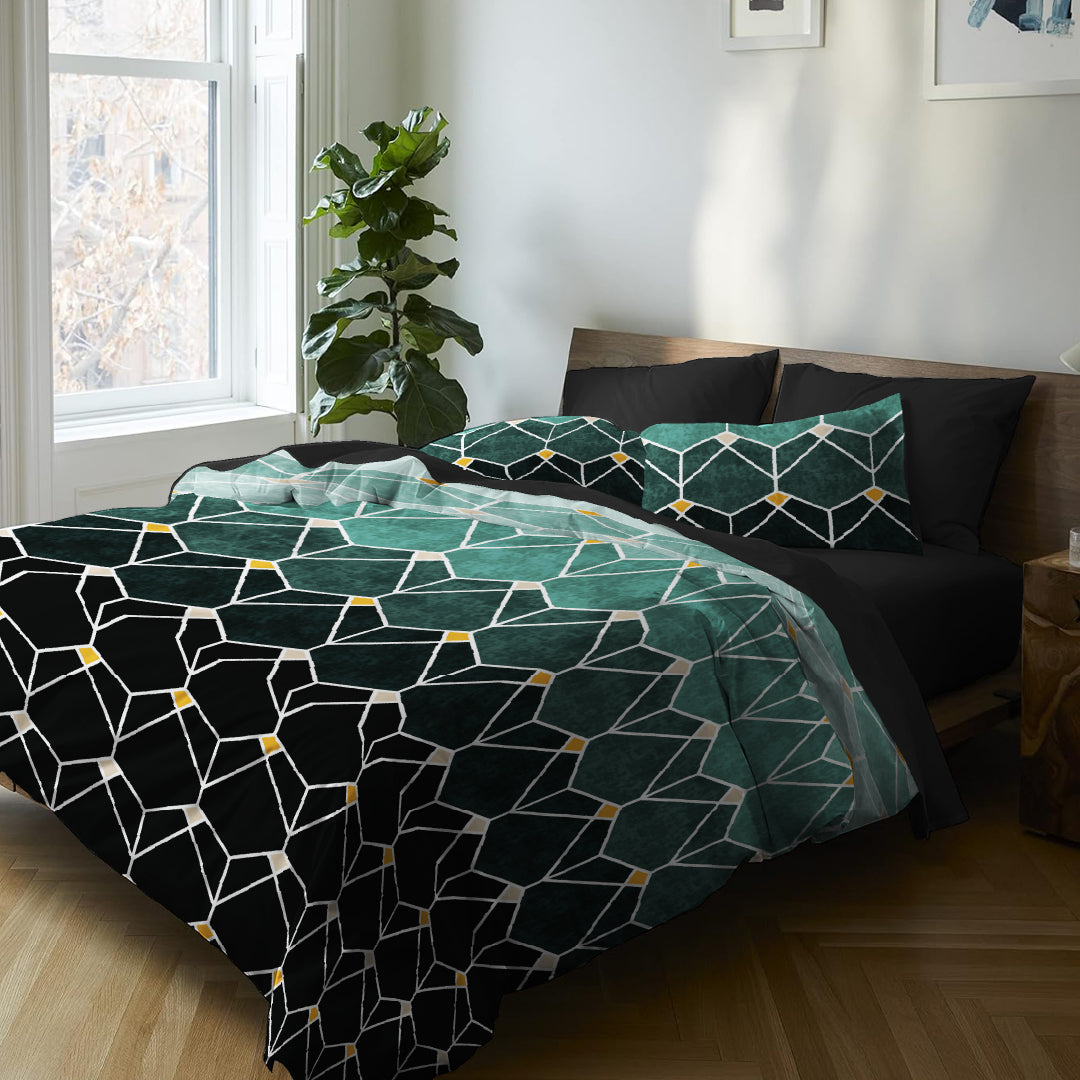 6 Piece -  Teal Gradient Geometric Checked Printed - Comforter Set