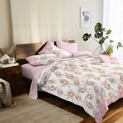 6 Piece - Elegant Pink Rose Printed - Comforter Set