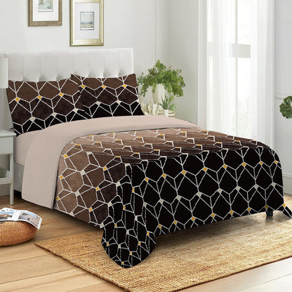 6 Piece - Brown Gradient Geometric Checked Duvet Cover Set