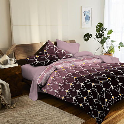 6 Piece - Purple Gradient Geometric Checked Printed - Comforter Set