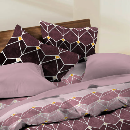 6 Piece - Purple Gradient Geometric Checked Printed - Comforter Set