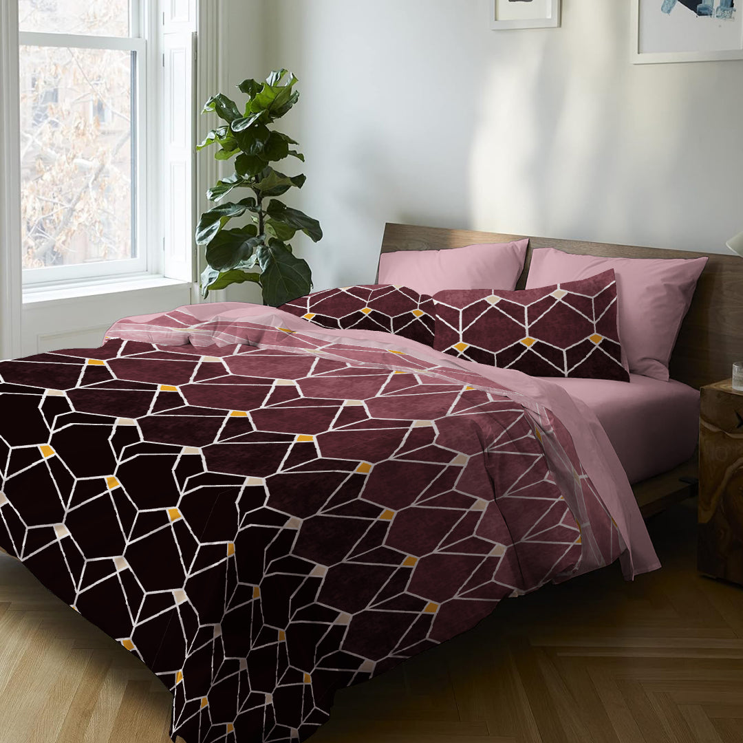 6 Piece - Purple Gradient Geometric Checked Printed - Comforter Set