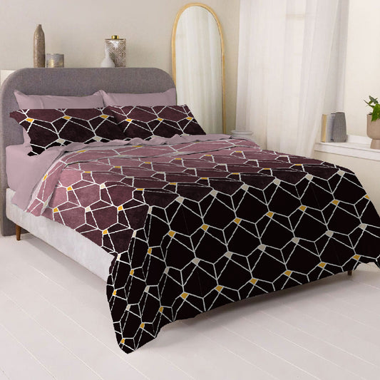 6 Piece - Purple Gradient Geometric Checked Printed - Comforter Set