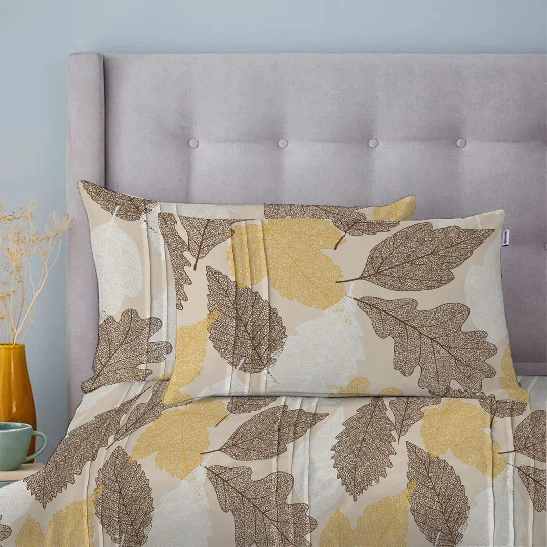 Moon Mist Autumn Leaf Printed Bed Sheet