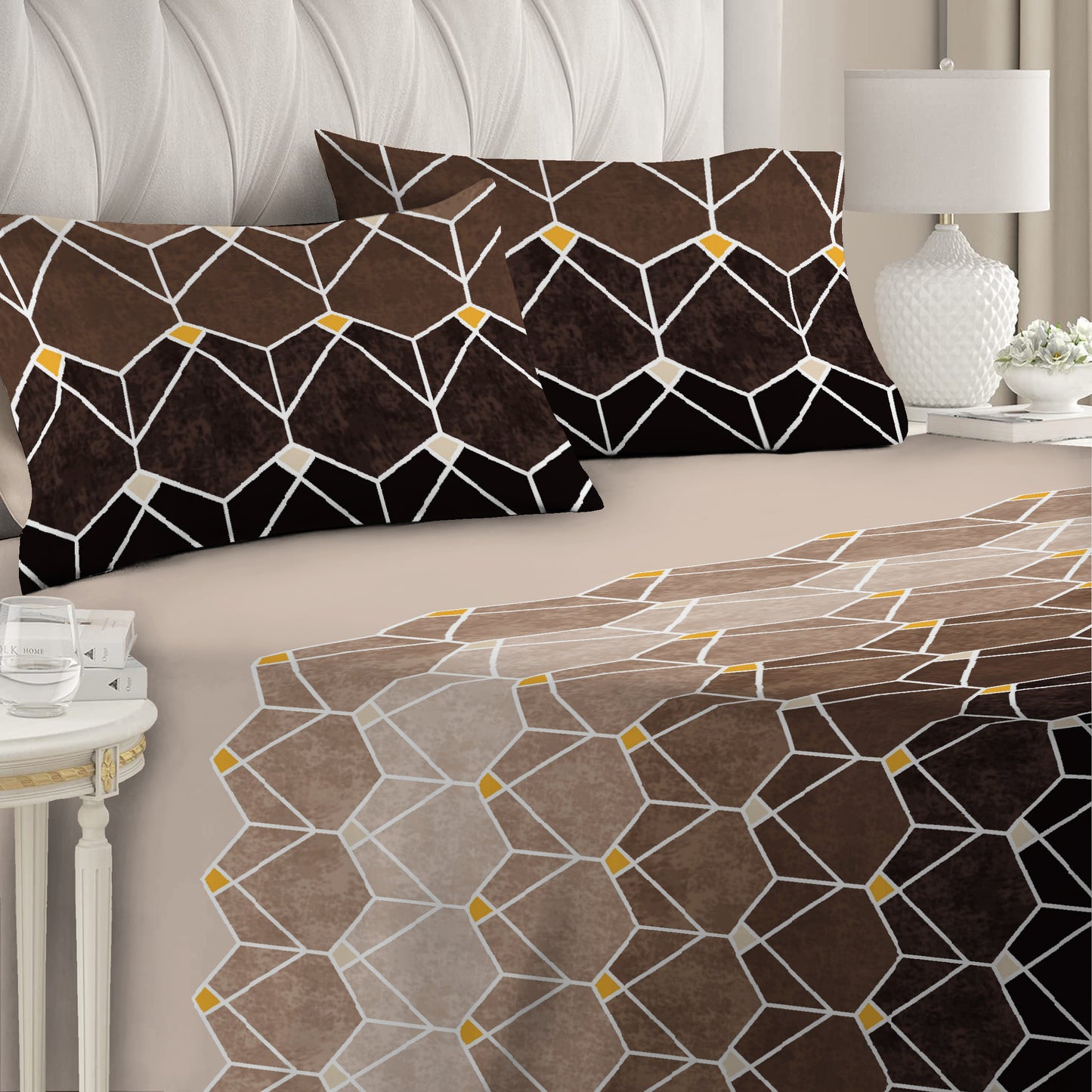 6 Piece - Brown Gradient Geometric Checked Duvet Cover Set