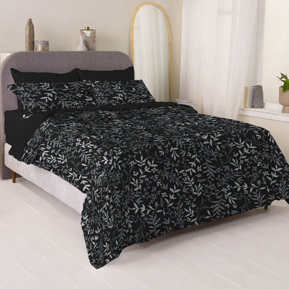 6 Piece - Black Ash Rowan Leaf Printed - Comforter Set