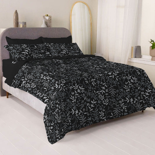 6 Piece - Black Ash Rowan Leaf Printed - Comforter Set