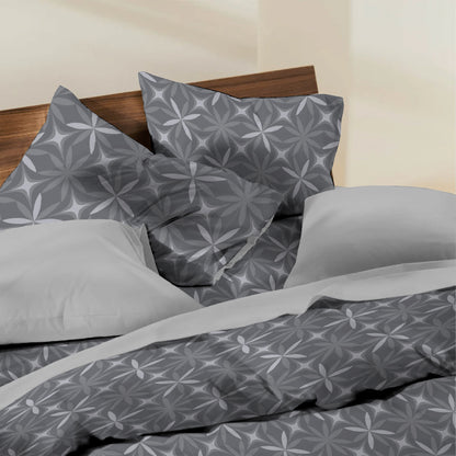 6 Piece - Dark Grey Flower Printed - Comforter Set