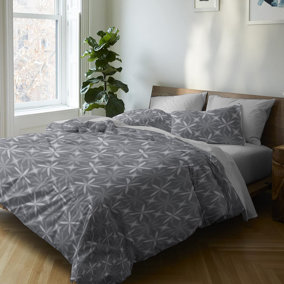 6 Piece - Dark Grey Flower Printed - Comforter Set