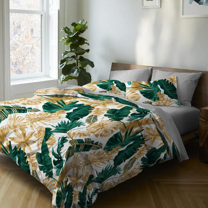 6 Piece - Monstera Turq Golden white Printed - Comforter Set