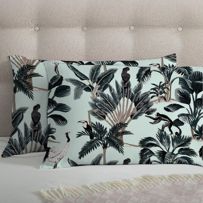 3 Piece - Tropical Leaves Printed Ash Grey Bed Sheet Set - 3012