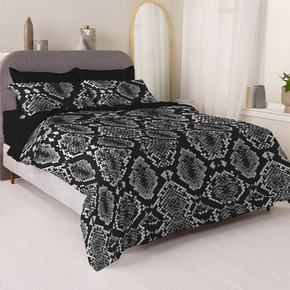 6 Piece - Snake Patterned Black Printed - Comforter Set