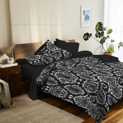 6 Piece - Snake Patterned Black Printed - Comforter Set