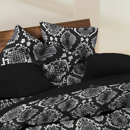 6 Piece - Snake Patterned Black Printed - Comforter Set