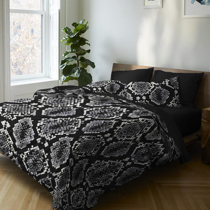 6 Piece - Snake Patterned Black Printed - Comforter Set