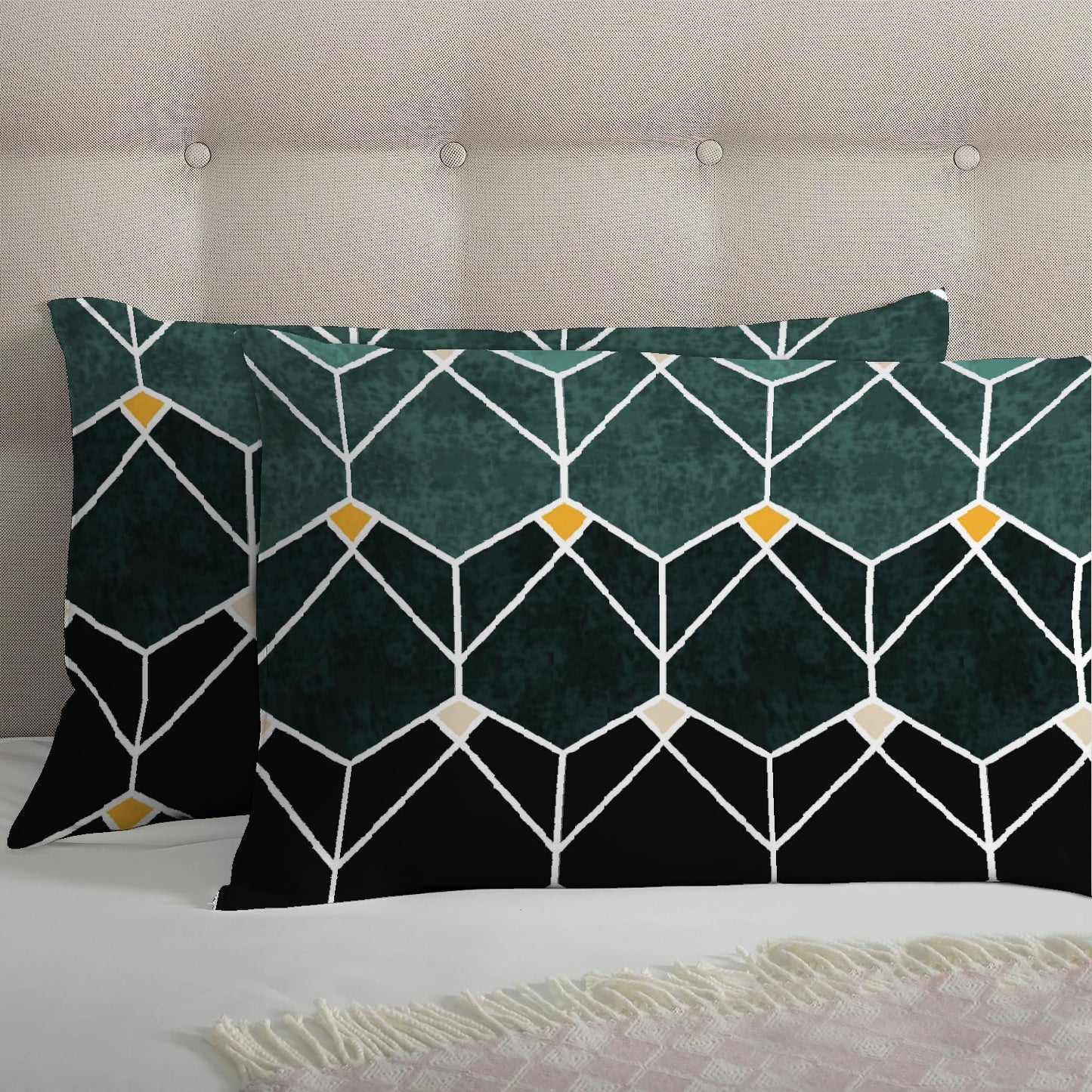 6 Piece - Teal Gradient Geometric Checked Printed Duvet Cover Set