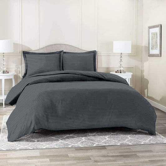 6 Piece - Grey Striped Duvet Cover Set