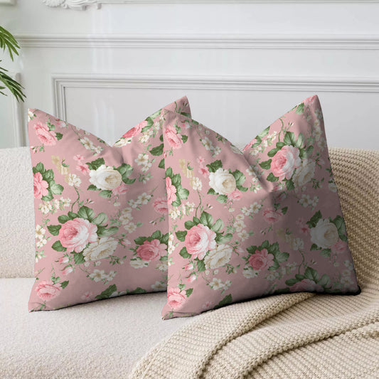 Grand Rose Blossom Pink Printed Cushion Cover