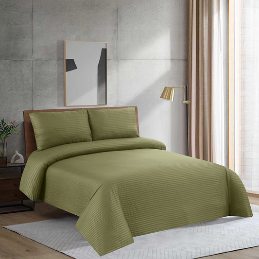 3 Piece - Avocado Striped Bed Sheet Set - 3046