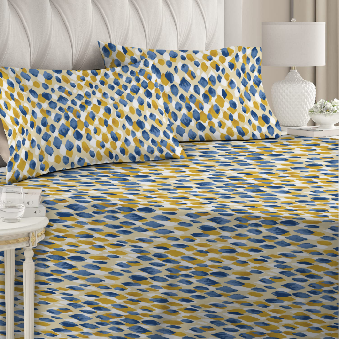 3 Piece - Leopard Patterned Blue Printed Bed Sheet Set - 2088